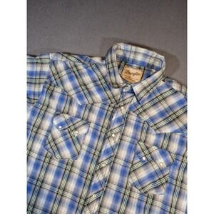 Wrangler Shirt Men 3XL Blue Plaid Pearl Snap Sawtooth Western Cowboy Rodeo Ranch
